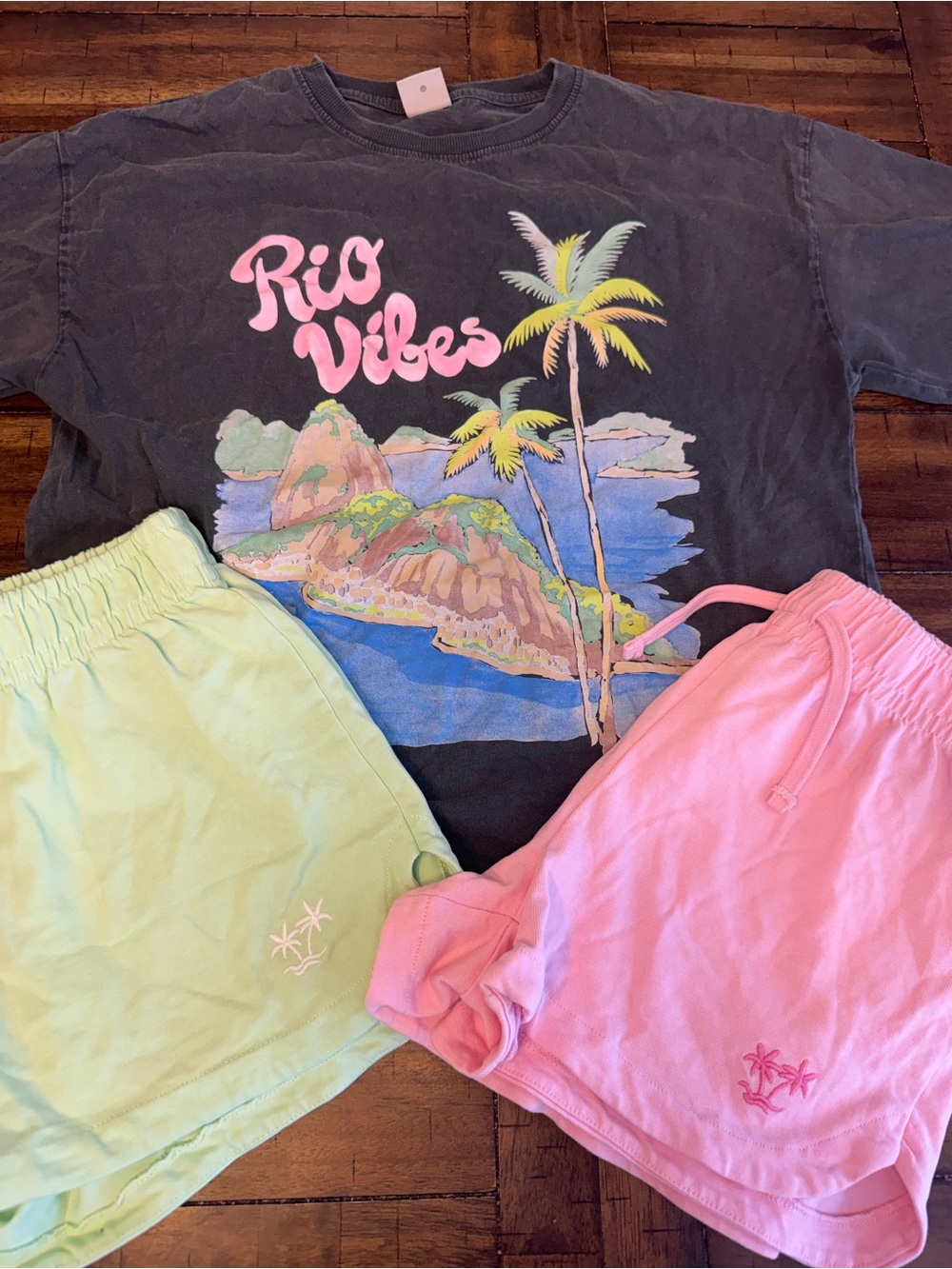 Zara Pink & Light Green Kids Pajama Shorts Set Size:13/14